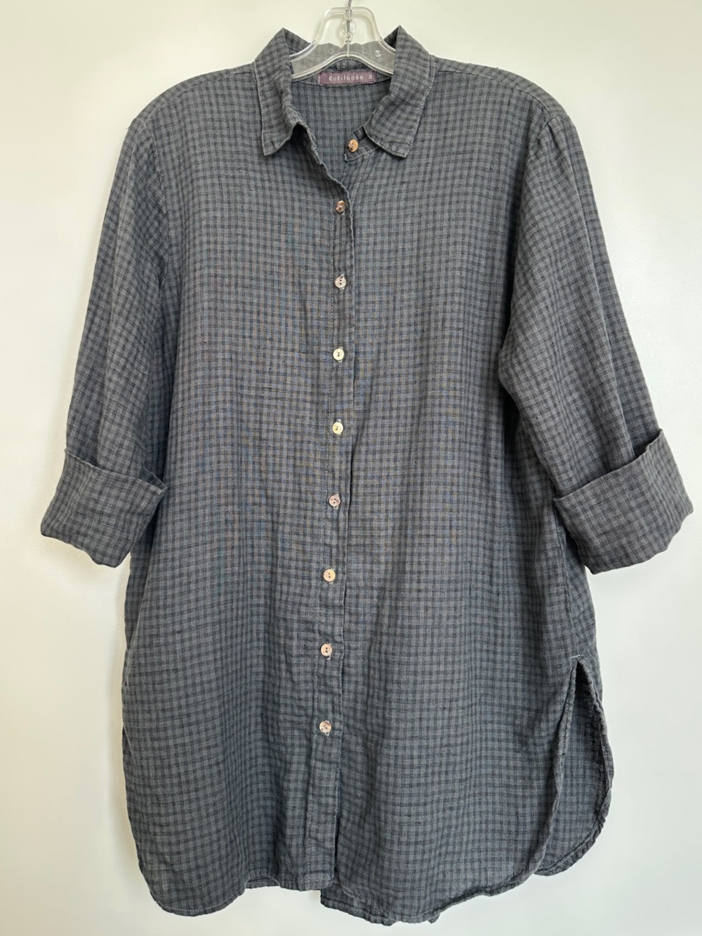 cut loose Gray Checked Tunic Button-Up